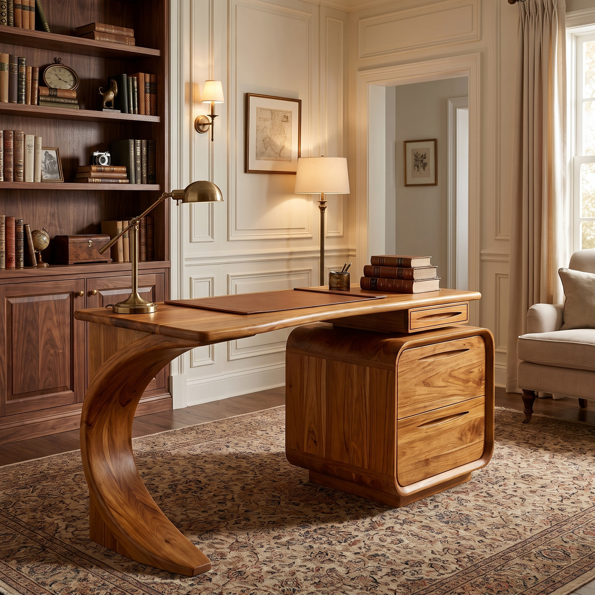 Aurelith Sculpted Solid Wood Desk With Drawers