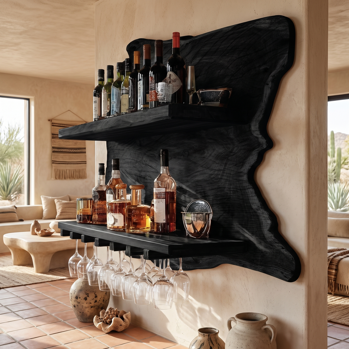 Thornmere Live Edge Handcrafted Floating Wine Shelf